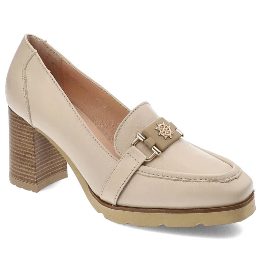 Zdjęcie produktu Beżowe Półbuty Simen Skórzane Eleganckie Buty Na Obcasie