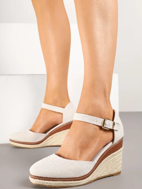 Zdjęcie produktu Beżowe Sandały Espadryle na Plecionym Koturnie Alanilis Lady Glory