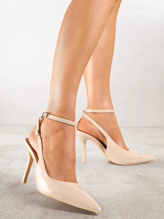 Zdjęcie produktu Beżowe Sandały Lakierowane Vices na Szpilce Typu Slingback Dolenita