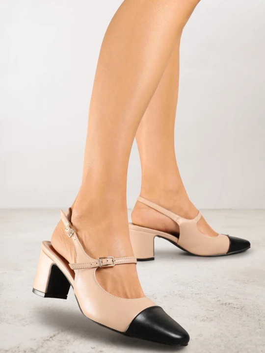 Zdjęcie produktu Beżowe Sandały na Słupku Slingback Ozdobione Paskiem Divolia Diamantique