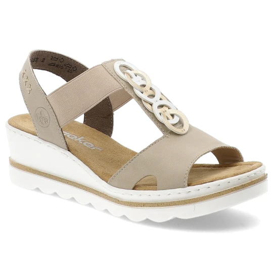 Zdjęcie produktu Beżowe Sandały Rieker Eleganckie Obuwie Damskie Na Koturnie