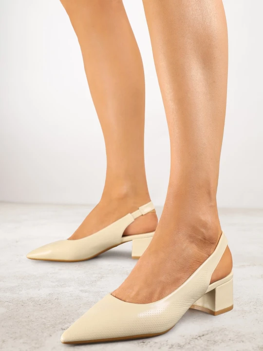 Zdjęcie produktu Beżowe Sandały Slingback Vices na Słupku Zdobione Perforacją Telanisia