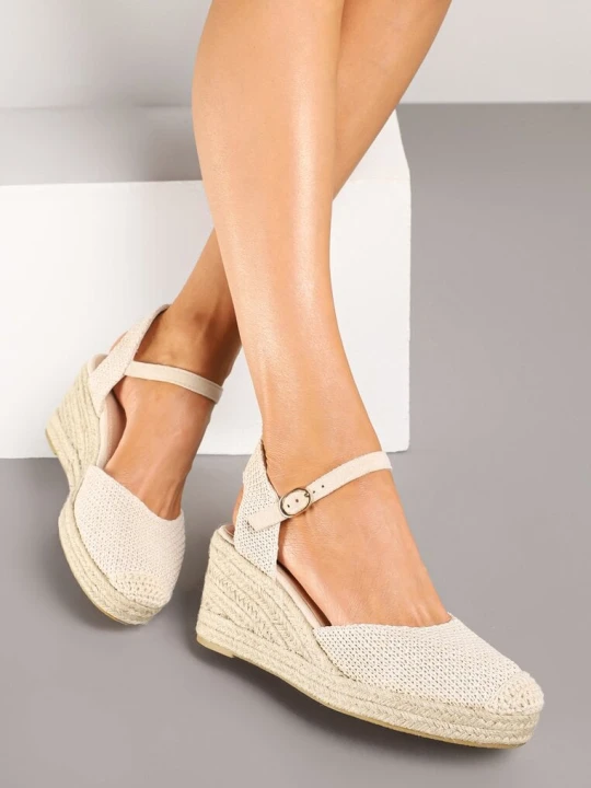 Zdjęcie produktu Beżowe Sandały Typu Espadryle na Koturnie z Plecionki Renaelle Ideal