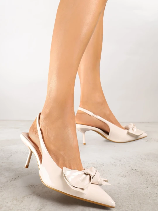 Zdjęcie produktu Beżowe Sandały Vices na Szpilce Slingback Ozdobione Kokardą Nilendria