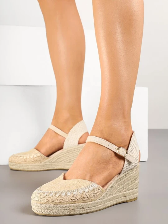 Zdjęcie produktu Beżowe Sandały w Stylu Espadryli na Koturnie Nanaris Ideal