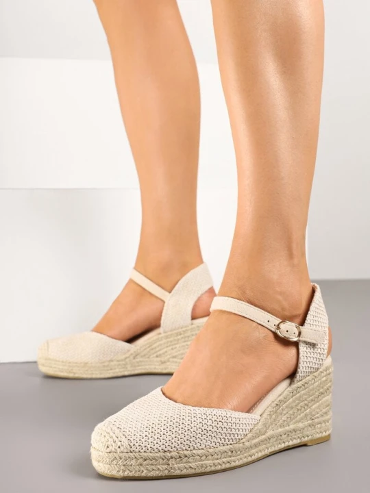 Zdjęcie produktu Beżowe Sandały w Stylu Espadryli na Plecionym Koturnie Reflara Ideal