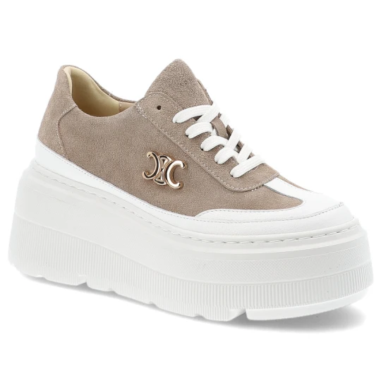 Zdjęcie produktu Beżowe Sneakersy Armodo Modne Obuwie Damskie Na Platformie