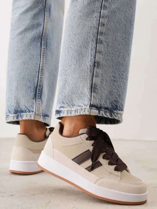 Zdjęcie produktu Beżowe Sneakersy Basic z Paskami na Boku Adila