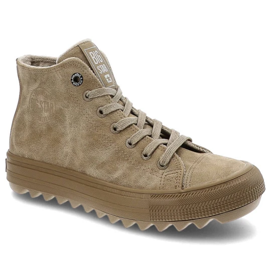 Zdjęcie produktu Sneakersy damskie Big Star, cholewka ze skóry ekologicznej o zamszowym wykończeniu z klasycznym sznurowaniem i ociepleniem, beżowe, GG274071