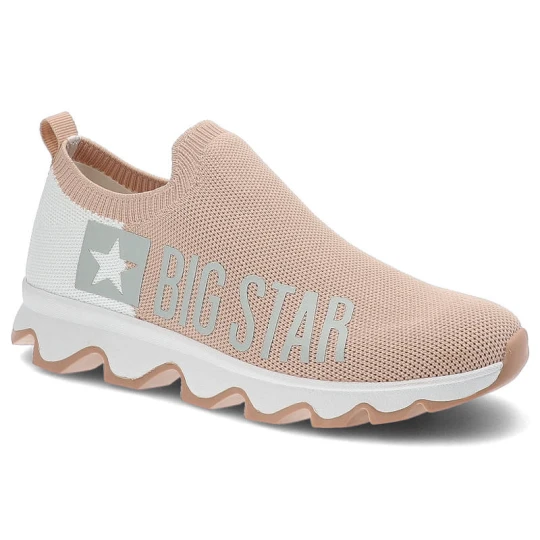 Zdjęcie produktu Sneakersy damskie Big Star, przewiewna cholewka z elastycznej dzianiny wsuwany fason bez sznurowania, nude-białe, JJ274A145 beżowy