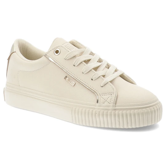 Zdjęcie produktu Sneakersy damskie Big Star, eko skóra na płaskiej podeszwie sznurowane z okrągłym noskiem, beżowe, SS274027