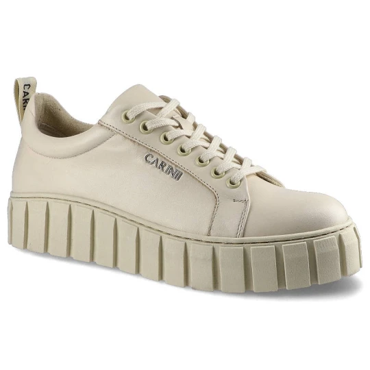 Zdjęcie produktu Sneakersy damskie Carinii, Wykonane ze skóry naturalnej z gładką cholewką klasycznym wycięciem sznurowanym zapięciem oraz grubą stabilną podeszwą o p beżowy