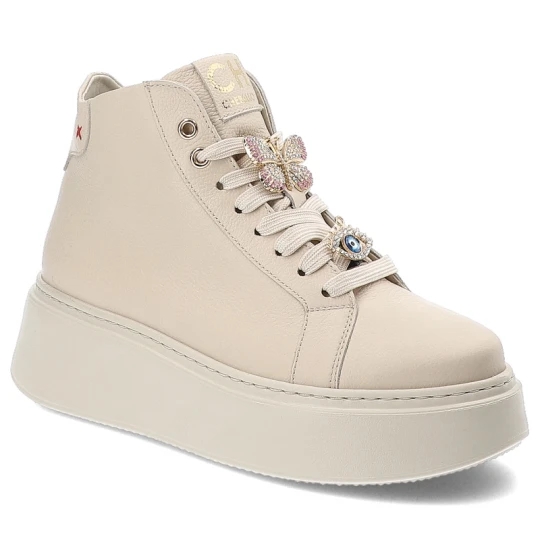 Zdjęcie produktu Beżowe Sneakersy Chebello Modne Obuwie Damskie Z Broszką