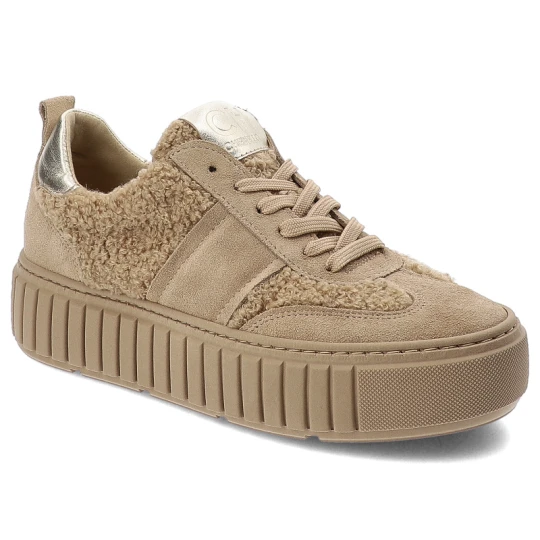 Zdjęcie produktu Beżowe Sneakersy Chebello Stylowe Obuwie Damskie Z Futerkiem