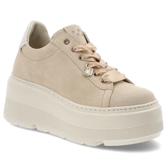 Zdjęcie produktu Beżowe Sneakersy Karino Modne Obuwie Damskie Na Platformie