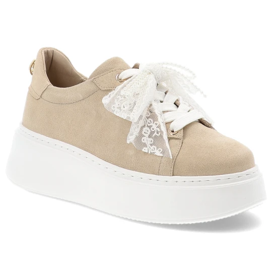 Zdjęcie produktu Beżowe Sneakersy Karino Stylowe Obuwie Damskie Na Platformie