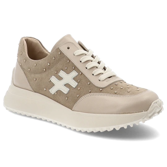 Zdjęcie produktu Beżowe Sneakersy Karino Stylowe Obuwie Damskie Ze Skóry Naturalnej