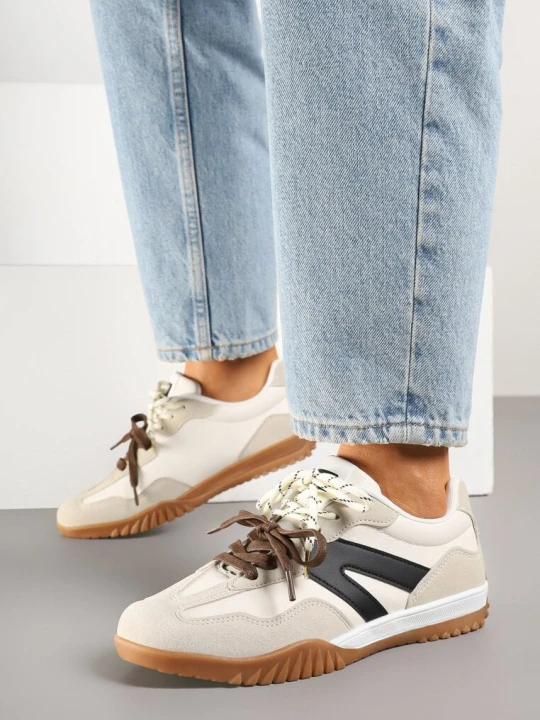 Zdjęcie produktu Beżowe Sneakersy Klasyczne Tenisówki z Dodatkowym Sznurowaniem Nilarisea 888