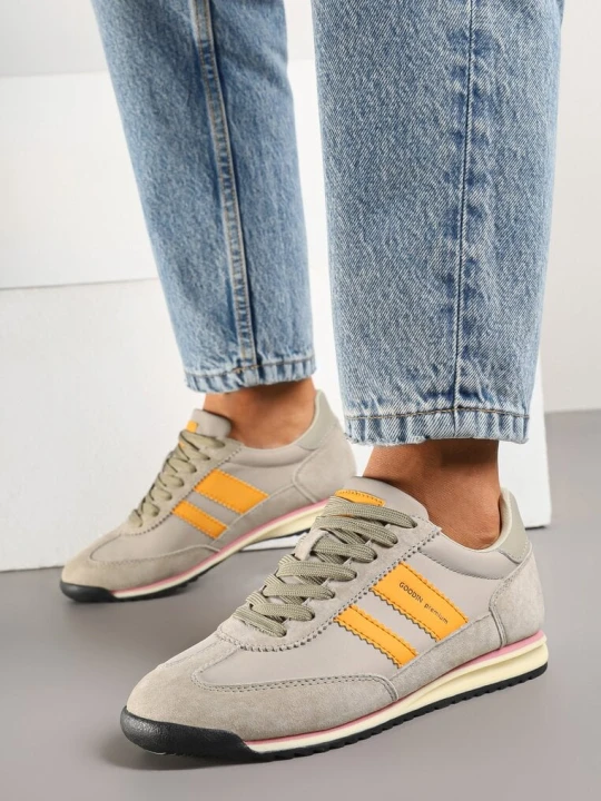 Zdjęcie produktu Beżowe Sneakersy Klasyczne Tenisówki ze Skórzaną Wkładką i Zamszem Naturalnym Tilritia Goodin