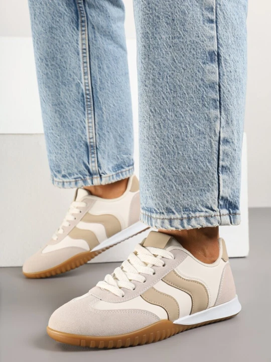 Zdjęcie produktu Beżowe Sneakersy Kultowe Tenisówki Zdobione Przeszyciami Welluria Seastar