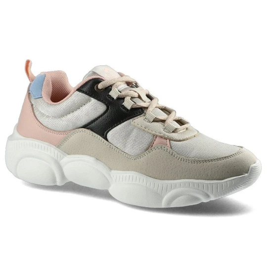 Zdjęcie produktu Sneakersy damskie Lee Cooper, wykonane z połączenia materiału tekstylnego i syntetycznego z klasycznym sznurowaniem miękko wyściełanym kołnierzem ora beżowy
