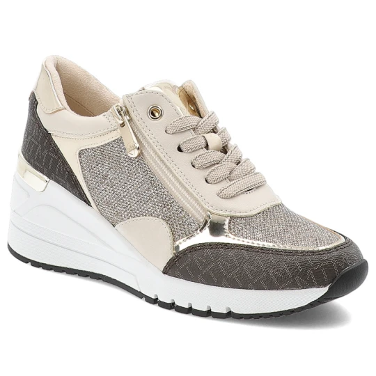 Zdjęcie produktu Sneakersy damskie Marco Tozzi, na koturnie z okrągłym noskiem na zamek, beżowe, 2-23723-41-402-Cream-Comb