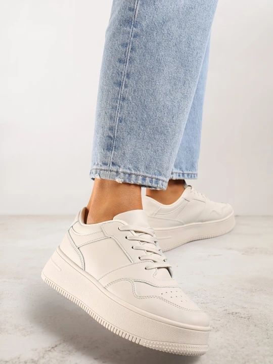 Zdjęcie produktu Beżowe Sneakersy na Grubej Podeszwie przed Kostkę Kiwiana