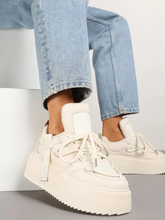 Zdjęcie produktu Beżowe Sneakersy na Grubej Podeszwie z Ozdobnym Sznurowaniem Sovvia Seastar