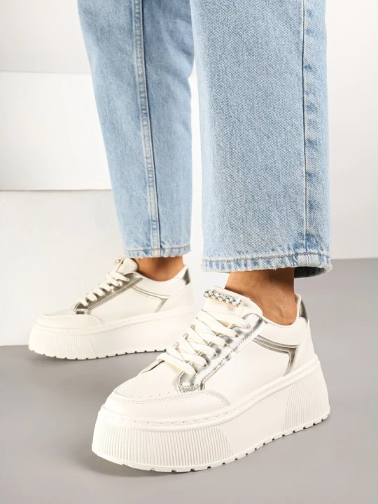 Zdjęcie produktu Beżowe Sneakersy na Grubej Podeszwie z Ozdobnymi Przeszyciami Tataniel Marquiiz