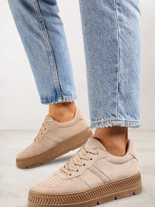 Zdjęcie produktu Beżowe Sneakersy na Grubej Podeszwie z Tłoczeniami Try to Forget Vices