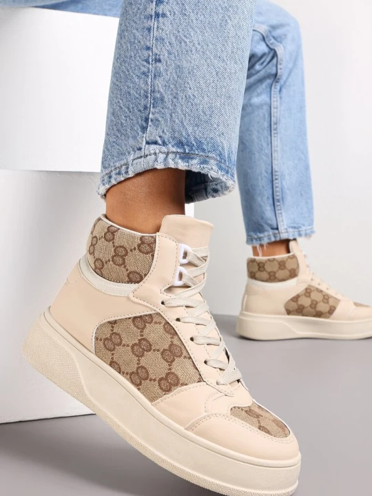 Zdjęcie produktu Beżowe Sneakersy na Grubej Podeszwie za Kostkę Melainthe