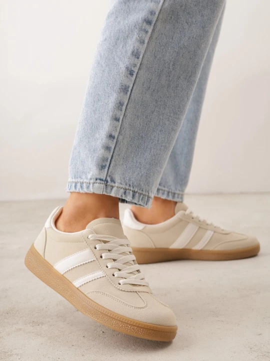 Zdjęcie produktu Beżowe Sneakersy na Kauczukowej Podeszwie z Geometrycznym Motywem Vikioria Gowin