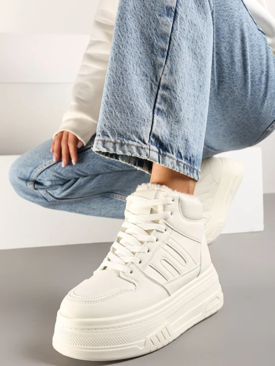 Zdjęcie produktu Beżowe Sneakersy na Platformie Mocno Ocieplane Futerkiem Lealwen