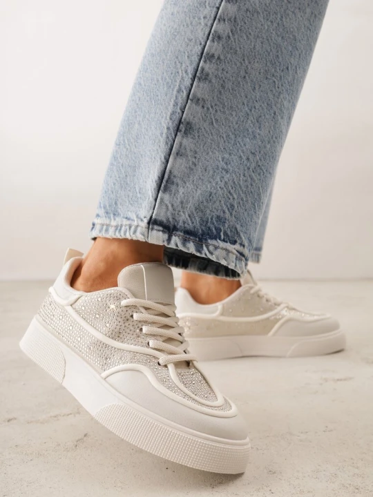 Zdjęcie produktu Beżowe Sneakersy na Platformie Ozdobione Cyrkoniami Kyllyss Marquiiz