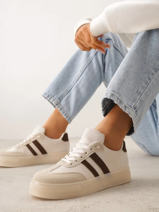 Zdjęcie produktu Beżowe Sneakersy na Platformie w Stylu Tenisówek Ozdobione Paskami Ladia Ideal