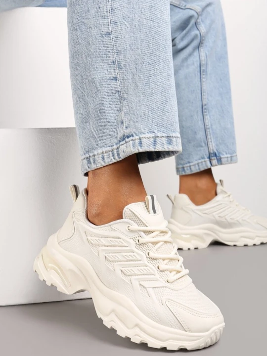 Zdjęcie produktu Beżowe Sneakersy na Tłoczonej Podeszwie z Siateczkowymi Wstawkami Amrogia Vices