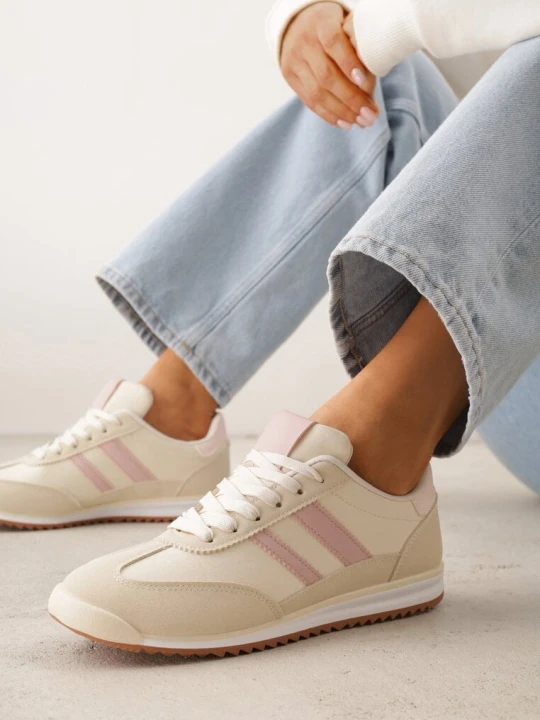 Zdjęcie produktu Beżowe Sneakersy Ozdobione Dwoma Paskami Lannatea Mulanka