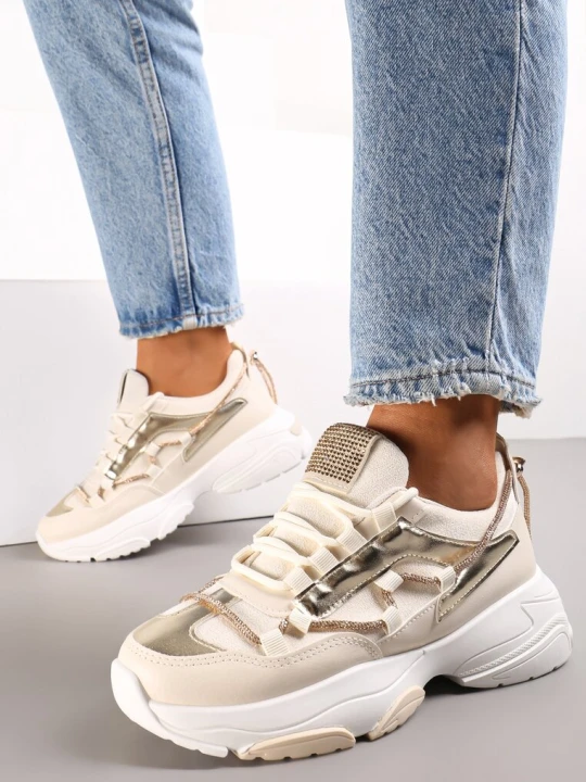Zdjęcie produktu Beżowe Sneakersy Ozdobione Sznureczkiem z Cyrkoniami Nathanias