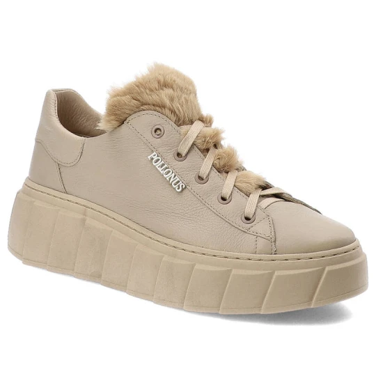 Zdjęcie produktu Beżowe Sneakersy Pollonus Buty Damskie Z Futerkiem