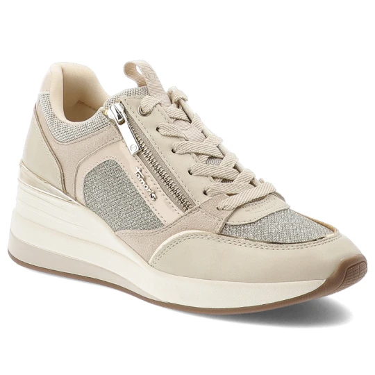 Zdjęcie produktu Beżowe Sneakersy Tamaris Eleganckie Obuwie Damskie Na Koturnie
