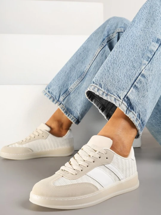Zdjęcie produktu Beżowe Sneakersy Tenisówki Ozdobione Paskami Amodira C'M Paris