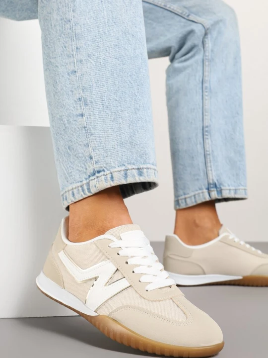 Zdjęcie produktu Beżowe Sneakersy Typu Klasyczne Tenisówki Zdobione Przeszyciami Elanioria