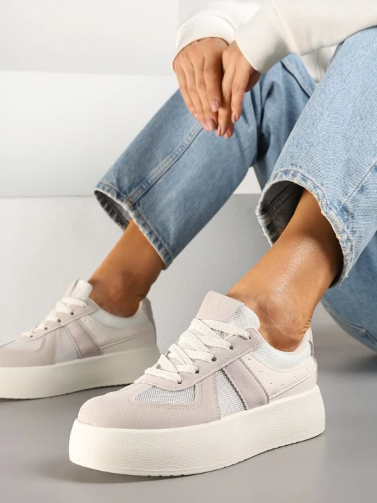 Zdjęcie produktu Beżowe Sneakersy Typu Kultowe Tenisówki na Grubej Podeszwie Nanessa Ideal