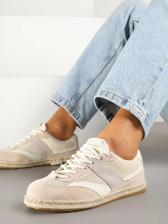 Zdjęcie produktu Beżowe Sneakersy Typu Kultowe Tenisówki Zdobione Przeszyciami Grelloti Ideal