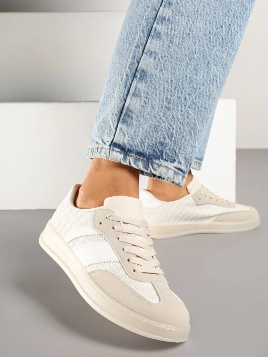 Zdjęcie produktu Beżowe Sneakersy Typu Tenisówki z Ozdobnymi Paskami Amodelle C'M Paris