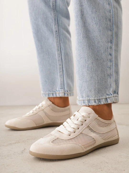 Zdjęcie produktu Beżowe Sneakersy Typu Tenisówki z Siateczkowymi Wstawkami Corigoria Modern World