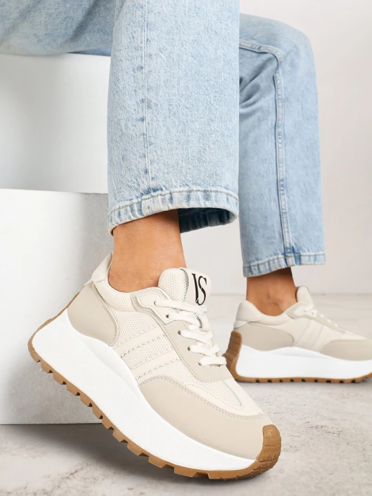 Zdjęcie produktu Beżowe Sneakersy Vices na Grubej Podeszwie Ozdobione Paskami Seloriel