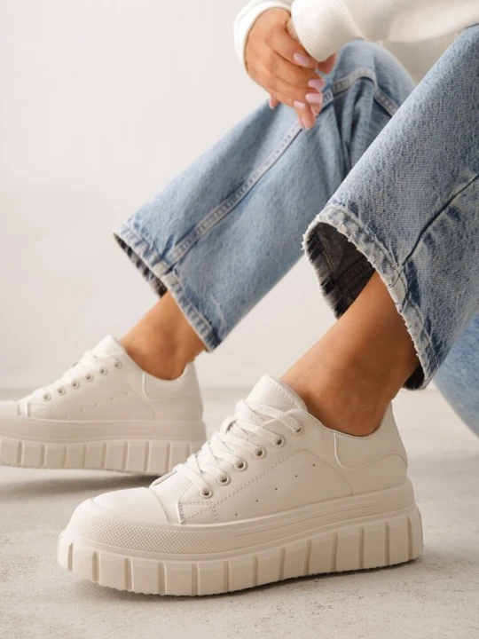 Zdjęcie produktu Beżowe Sneakersy VICES na Platformie w Stylu Chunky z Perforacją Hypsyllis
