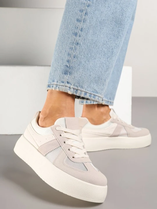 Zdjęcie produktu Beżowe Sneakersy w Stylu Tenisówek na Platformie Nanirea Ideal