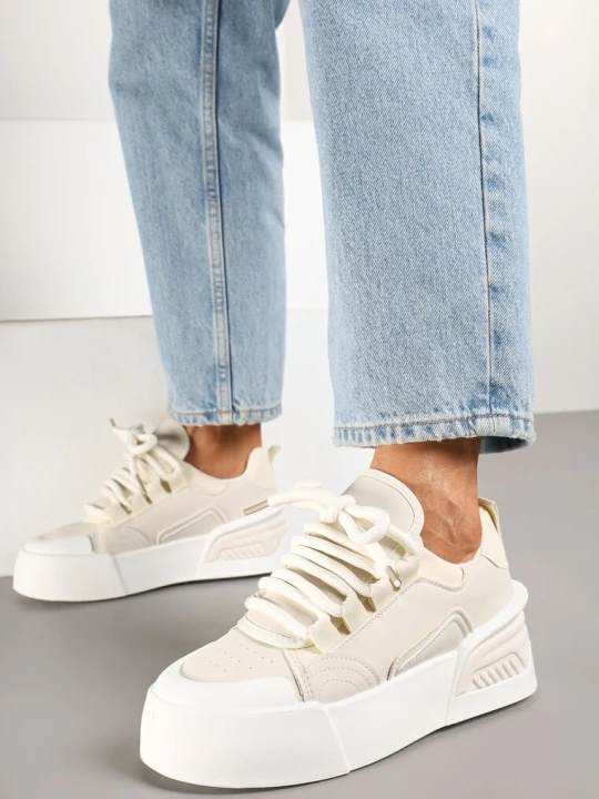 Zdjęcie produktu Beżowe Sneakersy w Stylu Trampek na Grubej Podeszwie Danimira